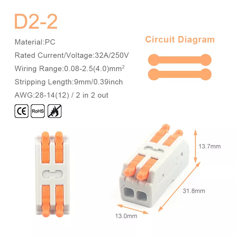Mini Quick Wire Conductor Connector Universal Compact 2/3 Pin Splicing Push-inTerminal Block 1 in multiple out with fixing Hole Tilila Express