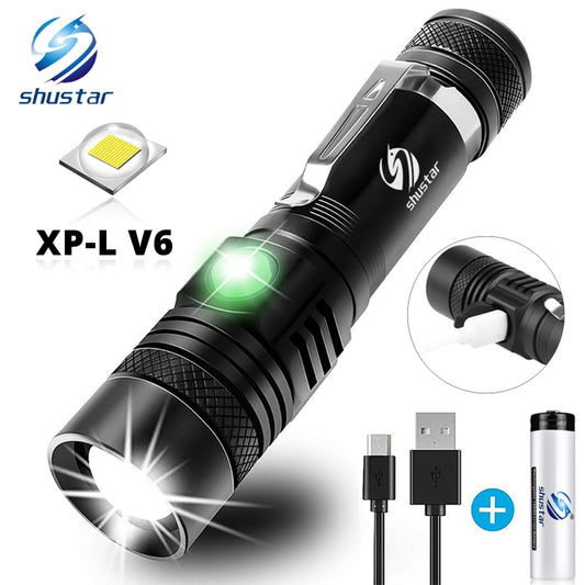 Lampe de poche LED Ultra lumineuse avec XP-L perles de lampe LED V6 torche étanche Zoomable 4 modes d'éclairage chargeur USB multifonction - Tilila Express